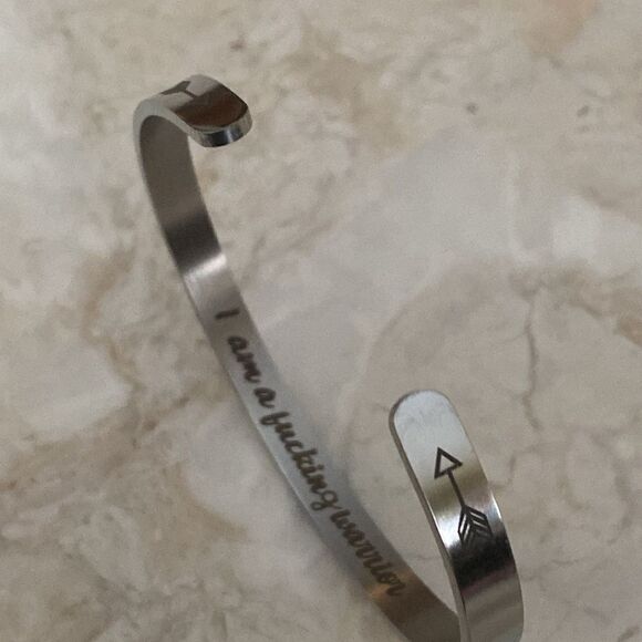 Stainless Steel Motivational Cuff Bracelet “I’m A F**cking Warrior” - Picture 3 of 7